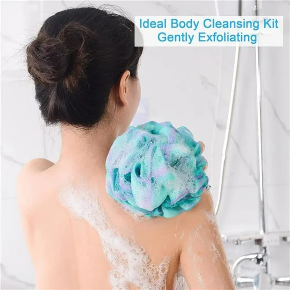 Exfoliating bath sponge loofah body scrubber set of 4 large shower puff
